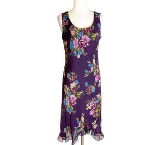 Vintage Y2K Madison Leigh Size 10 Sleeveless Chiffon Dress Purple Floral Ruffle